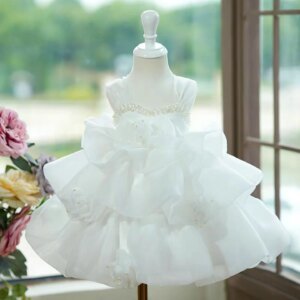 Dreamy Vow Gorgeous White Baby Girl Dress Pearls for Kids Toddler Birthday Party Holiday Communion Princess Short Ball Gown J757