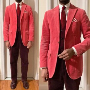 Corduroy Spring Wedding Suits For Groom Notched Lapel Tuxedos Single Breasted 2 Pcs Jacket Pants Party Prom Customized