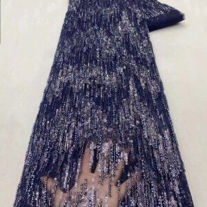 Luxurious High -End French Beaded Lace Fabric 2024 Navy Blue Latest African Sequins Lace Fabric For Wedding Dress Sewing
