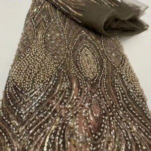2025 African Fabric With Sequins African Lace Fabric High Quality 5 Yards Nigerian French Tulle Lace Fabric For Wedding KB4830