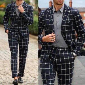 Elegant Plaid Wedding Suits For Groom Notched Lapel Tuxedos Single Breasted 2 Pcs Jacket with Pants Business Customized