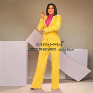 Exclusive Pearls Women Pants Suit Single Breasted Jacket Trousers 2 Pieces Bride’s Mother Clothing Tailor-made Ladies Clothing