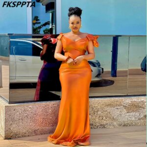 Custom Made Mermaid Orange Long Bridesmaid Dresses With Bows Beaded Satin Floor Length Long Maids Of Honor Gowns Wholesale