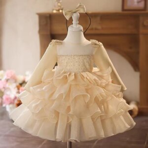 Dreamy Vow Chic Champagne Girl Dress for Kids Toddler 1st Birthday Party Holiday Spring Summer Princess Short Ball Gown J758