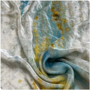 Blue Tie-Dyed Striped Wide Silk Velvet Fabric Cheongsam Dress Suit Long Short Sleeve Chinese Style Clothing