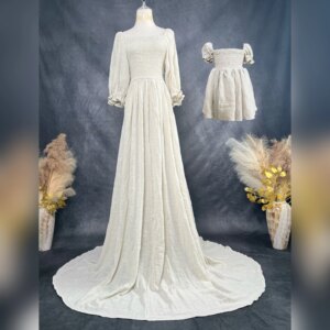 Mommy and Daughter Comfortable Cotton-Linen Stretchy Strapless Dress Parent-Child Photography Attire Wedding Birthday Party Gown