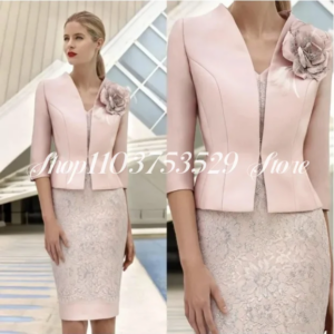 Vintage Mother of the Bride Dresses Pink Applique Satin Appliques Women’s Two Piece Customised Wedding Dresses vestidos de novia
