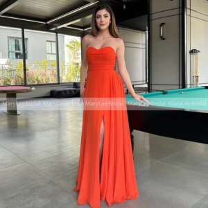 Sweetheart A-line Bridesmaid Dresses Cutomized Chiffon High Slit Watermelon Wedding Guest Party Dress Bride Maid of Honor Gowns