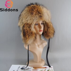 Women’s Cap Winter Hats Real Fox Fur Pompom Bomber Hats Russian Female Beanies Natural Raccoon Fur Hat Knitted Skullies Beanies