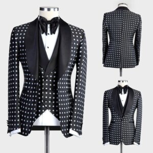 Fashion Men Suits Tailor-Made Tuxedo Polka Dot 2 Pieces Jacket Vest Blazer Wedding Party Singer Groom Plus Size Customized