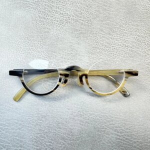 Women Man’s Eyeglass Frames Unique Half Rim Round Vintage Handmade Honey Black Horn Prescription Glasses Frames Myopia Eyewear