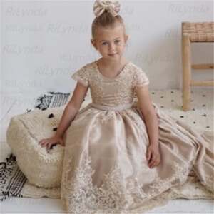 CustomizedGirl Dresses For Kid Child Flower Gold Princess Sleeve Flower Dress Custom Color 2025 Child Wedding Party Maxi Ball Go