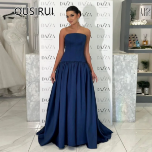 Boat Collar Pleated Satin Evening Bridesmaid Dress A-line Open Back Floor-Length Customizable Court Saudi Arab Gown for Women