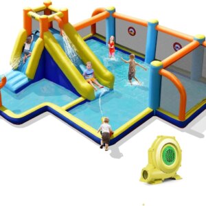 Inflatable Water Slide, 15×16.5FT Mega Water Soccer Waterslide Park for Outdoor Fun with Splash Pool, 735w Blower, Climbing, Wat