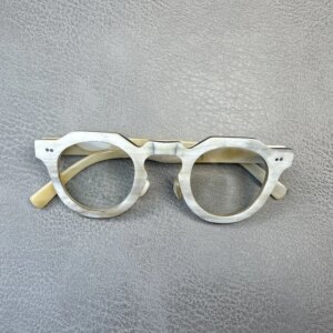 Man’ Glasses Frames Unique Polygon Vintage Retro Handmade White Horn Prescription Eyeglass Frames Optical Lenses Eyeglasses