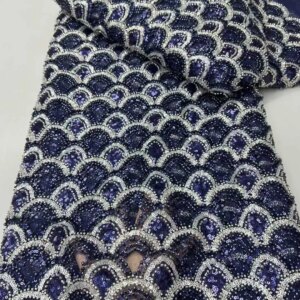 High-End Handmade Beaded Lace Fabric Embroidery Beads Nigerian Sequins Embroidery Mesh Lace Fabrics For Wedding Dresses Party