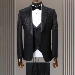 Crystals Men Suit Set 2 Piece Blazer+Pants Trousers Luxury Shiny Wedding Tuxedos Formal Office Jacket Prom Coat Customized