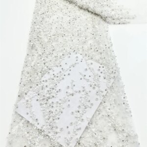 African Heavy Beads Tulle Lace Fabric 2025 High Quality Lace French Luxury Sequins Beaded Lace Fabric For Wedding Dress