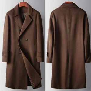 Vintage Men Long Coat Button Wool Blends Overcoat Double Breasted Winter Autumn Warm Men’s Suits Customized High Quality