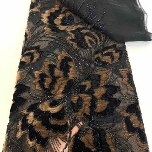 2025 High-Quality African Nigerian velvet Lace Fabric Sequins Embroidery French Wedding Party Dress Beaded 5Yards