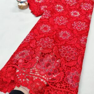 Red Stones Beads Lace Fabric High Quality Lace Fabrics 2025 5 Yard African Cord Lace Fabric Embroidery Dresses 2025 Women A945-1