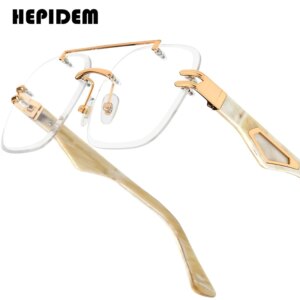 HEPIDEM Buffalo Horn Glasses Men Luxury Brand Design Square Luxury Diamonds Sumptuous Buffs Rimless Eyeglasses Frames Women 0042