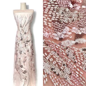 5Yards African Beaded Lace Fabric French Tulle Lace 2025 High Quality Lace French Sequins Beads Fabric For Women Wedding Dress