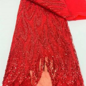 OLOEY High-Quality Handmade African Lace Fabric with Beads And Sequins for Wedding Dresses Fashionable Embroidered Party Wear