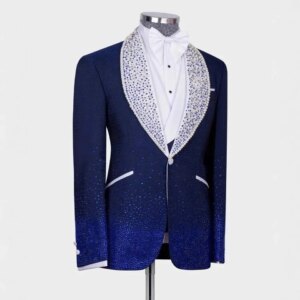 Customized Luxury Fashion Men Wedding Suits Shawl Lapel Tuxedos Beads Pearls 3 Pieces (Blazer +Vest +Pants ) Prom Evening Suits