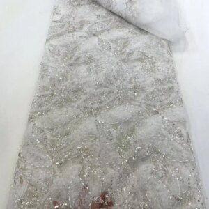 Latest African Sequins Lace Fabric 2025 High Quality Lace Embroidery Beaded Mesh Fabric 5 Yards For Women Wedding Party Dress