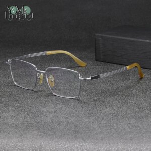 Handmade natural cow horn pure titanium frame eyeglasses myopia glasses business square frame eyeglasses frame optical glasses