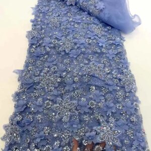 5 Yards African 3D Flower Beads Lace Fabric 2025 High Quality French Nigerian Embroidery Tulle Fabric For Wedding Dress Sewing