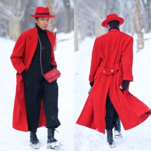 Men Coat Solid Color Quality 100% Woolen Fabric Classic Warm Winter Autumn Coat Double Breast Peaked Lapel Out-Wear Custom