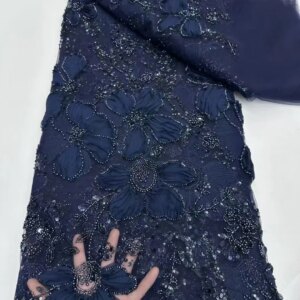 African Groom Beads Lace Fabric 2025 High Quality 5 Yards Beaded 3D Floral Lace Fabric Red Lace Fabric African Fabrics for Women