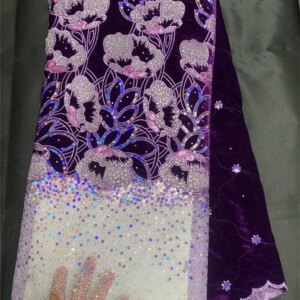 Luxury Purple Velvet African Lace Fabric With Sequins French Embroidery Nigerian Velvet Lace Fabric For Wedding Party A111-1