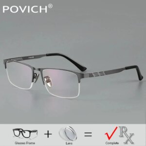 Half Men Glasses Frame Prescription Eyewear HD Clear Lenses Myopia Hyperopia Progressive Strong Optical Vision Anti Blue Light