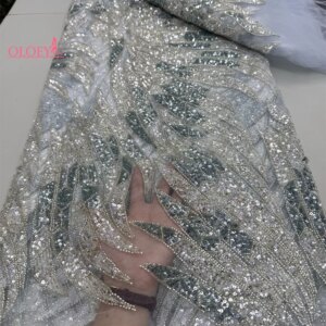 Latest Hot Sale Fashion Africa Lace Fabric High Quality Handmade Embroidery Lace With Beads Sequins Party For Wedding Dress