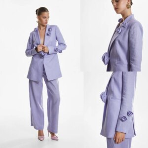 Office Lady 3D Flower Women Pants Suits 2 Pieces Plus Size Formal Mother Of The Bride Suits Customized Party Outfit