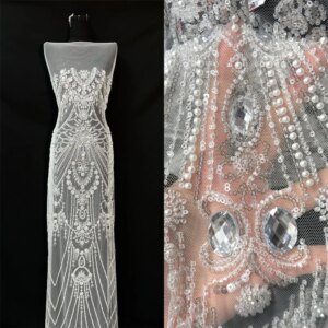 White French Beaded Sequins Lace Fabric 2025 High Quality 5 Yard Mesh Tulle African Lace Fabric Nigerian Wedding Dress for Women
