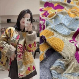 Heavy-duty silk and wool jacquard embroidery fabric for high-end custom-made autumn winter new outerwear cotton-padded