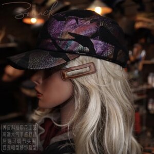 Handmade Korean Style Printed Cotton Leather Baseball Cap Men’s Ins Women’s Rose Tall Crown Fashion Flow Leopard Print