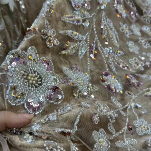 Luxury fabric High Quality French beads Sequin Lace Fabric African Groom Lace Fabric 5 Yards For Nigeria Wedding Party Dress