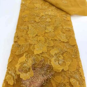 2025 High Qualiy Fashion Luxurious Beaded French Embroidery Lace African Nigerian With Sequins Fabric For Wedding Dress 5 Yards