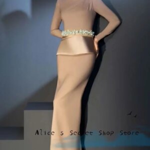 Elegance Mother of the Bride Dress Boat Neck And Full Sleeve Ankle Length With Floral Belt Formal Party Evening Dress Customize