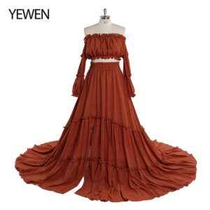 Elegant Off The Shoulder Maternity Dresses for Photo Shoot Long Elastic Waist Boho Maxi Dress Photography Dress YEWEN YW220912