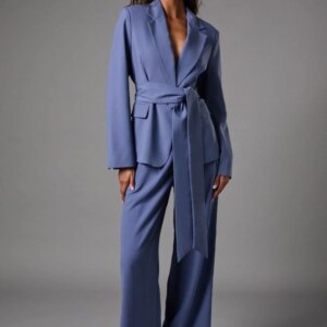 Handmade 2 Pcs Women Suits Blazer Pants Regular Fit Notch Lapel One Button Belt Classic Business Office Women Outfits Customized