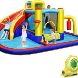 Inflatable Water Slide, 7 in 1 Toddler Giant Blow Up Bouncy Water Park w/Splash Pool, 735w Blower, Outdoor Water Bounce House Wa