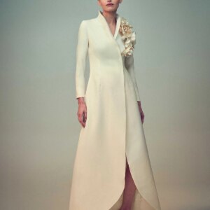 Modern Tailered 1 Piece Long Blazer Women Suit Dress Illusion Button Stand-up Collar 3-D Flower Business Office Women Customized