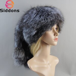 2025 Winter Women Fur Cap Real Genuine Natural Fox Fur Hats Headgear Russian Outdoor Girls Beanies Cap Ladies Warm Fashion Cap