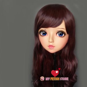 (Zhu-01)Female Sweet Girl Resin Half Head Kigurumi BJD Eyes Crossdress Cosplay Japanese Anime Role Lolita Mask With Eyes And Wig